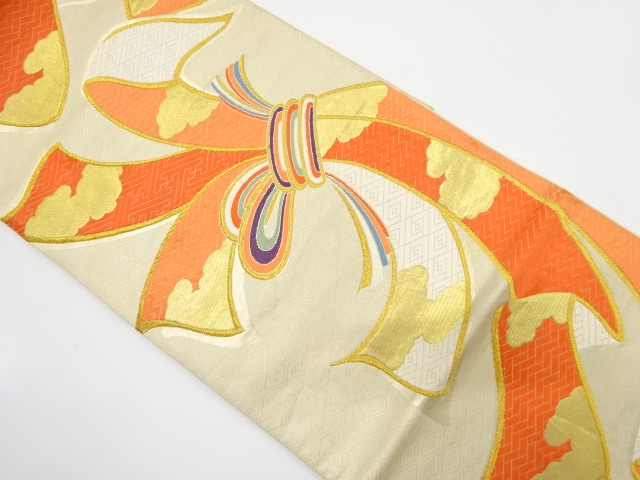 JAPANESE KIMONO / ANTIQUE FUKURO OBI / SILK / WOVEN NOSHI PATTERN